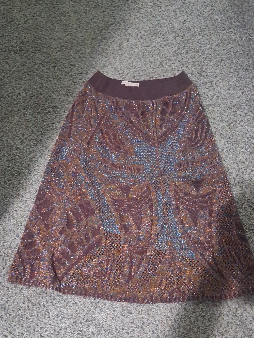 Embellished Brown A-Line Skirt with Multicolor Beading